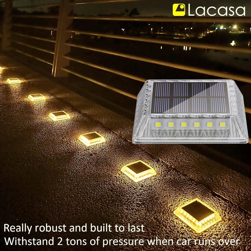 La Casa أضواء سطح شمسية، 8 حزمة 30LM أضواء رصيف LED دافئة بيضاء 2700K، أضواء خطوات تعمل بالطاقة الشمسية في الهواء الطلق، تضيء طوال الليل، مقاومة للماء IP68، تشغيل/إيقاف تلقائي لحدائق السلالم وممرات الإضاءة. - Image 2